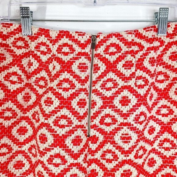 NWOT Loft Red Cream Tweed Geometric Mini A Line Skirt - Picture 2 of 6